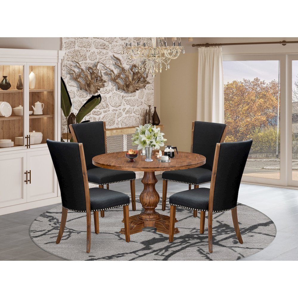 5 Piece Dining Table Set For 4 Includes 48″ Round Table In Black Color