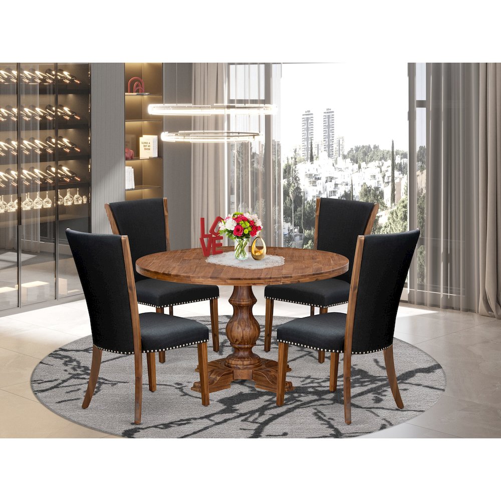 5 Piece Dining Table Set For 4 Includes 54″ Round Table In Black Color