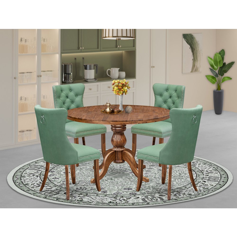 5-Pc Diningset Consist A Wood Dining Table And 4 Willow Green Parsons Chairs