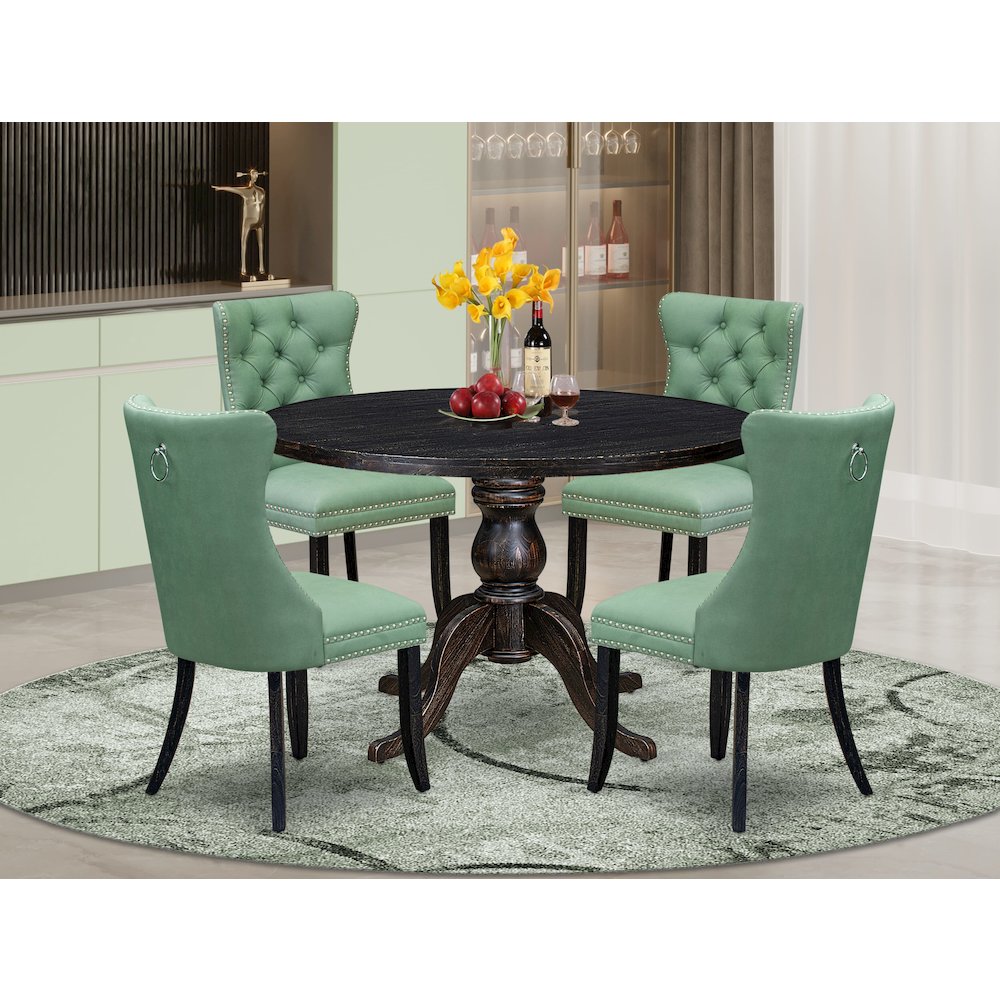 5 Piece Dining Set Includes 48″ Round Table In Willow Green Color