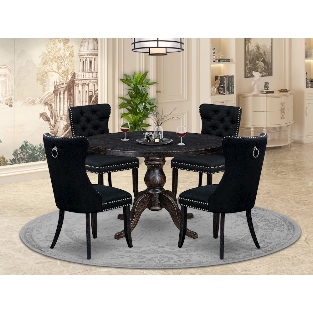4 Black Linen Fabric Kitchen Chairs