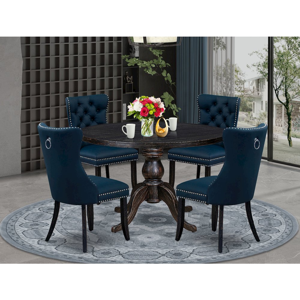 5 Piece Dining Table Set Includes 48″ Round Table In Navy Blue Color