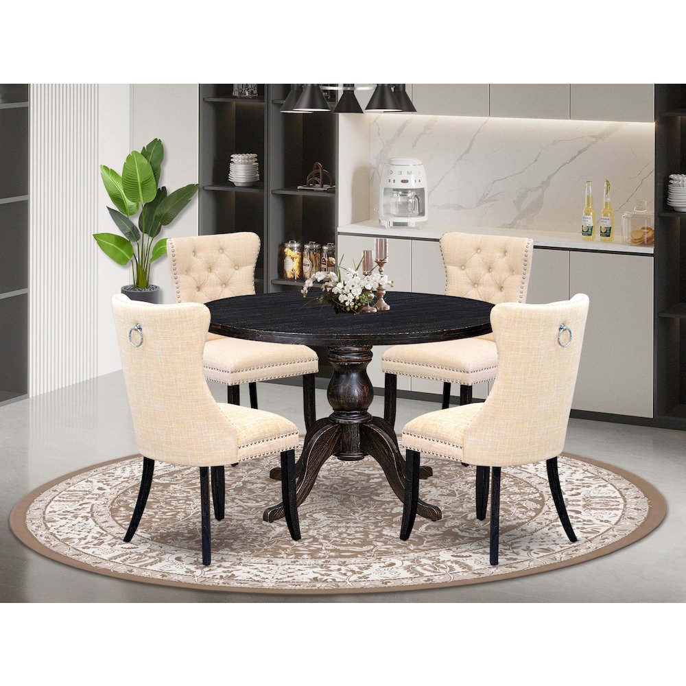 4 Light Beige Linen Fabric Dining Chair
