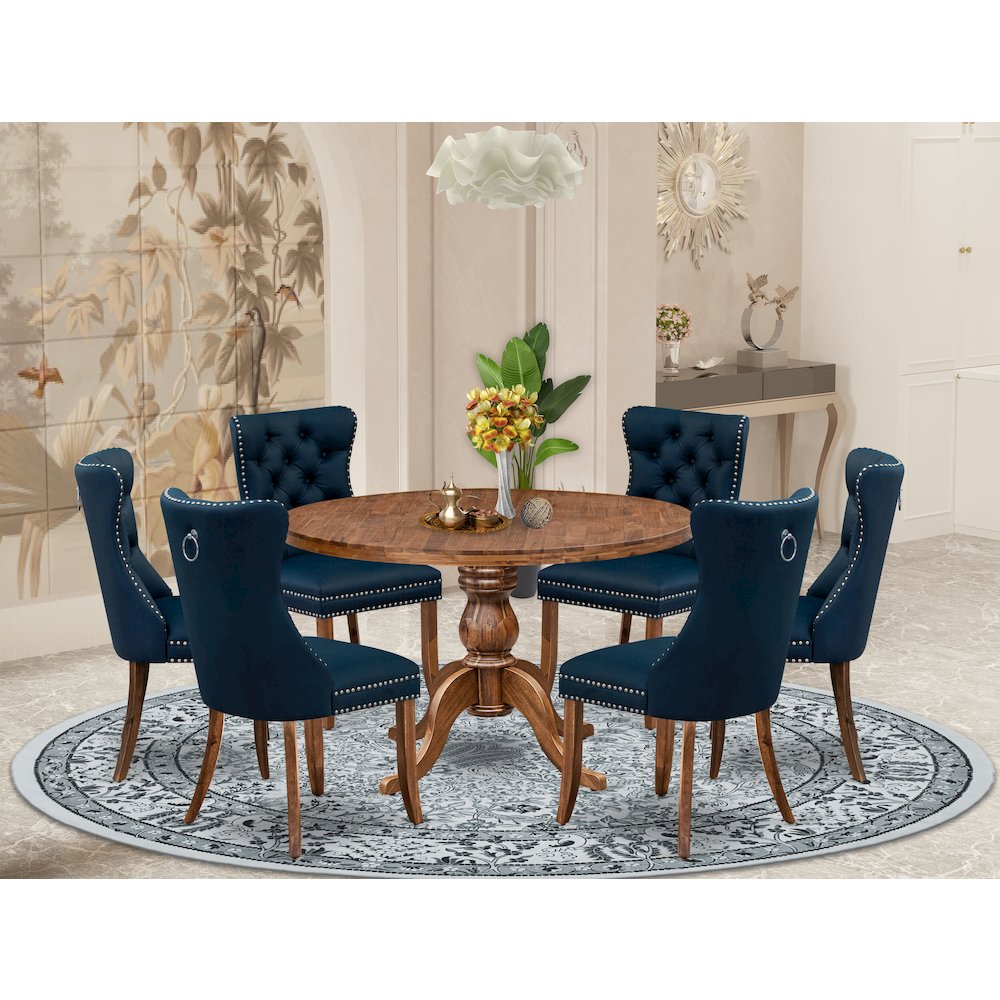 7-Piece Dining Set In Navy Blue Color