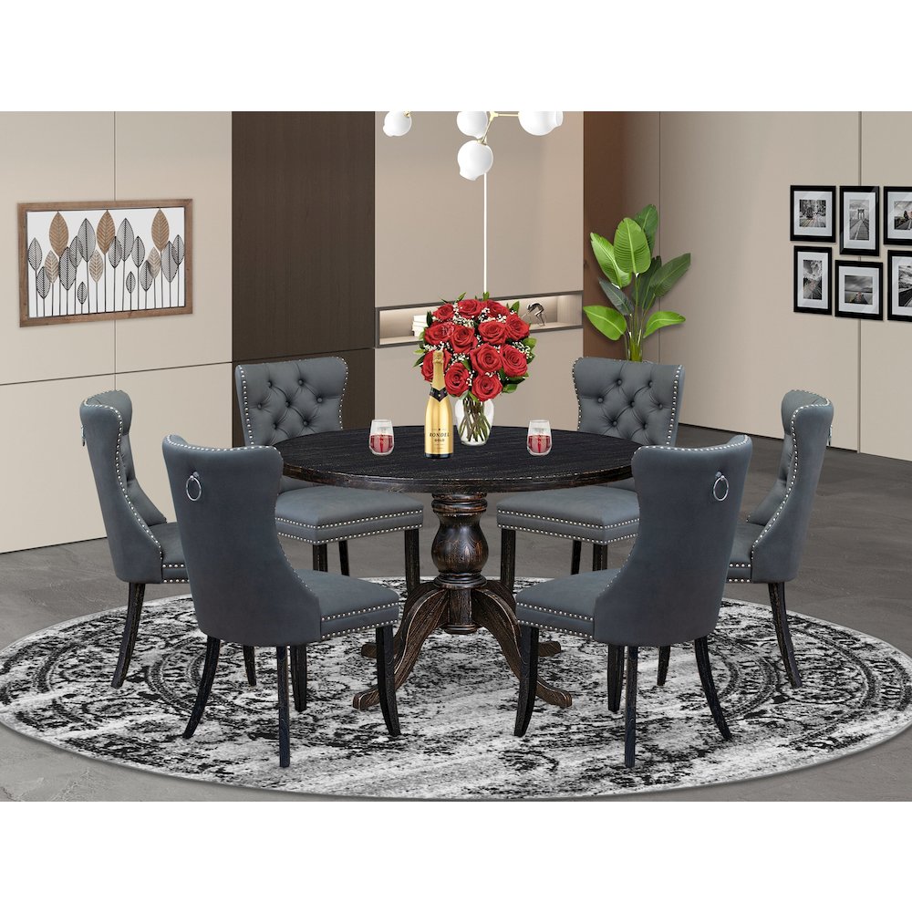 7-Piece Dining Room Set In Platinum Gray Color