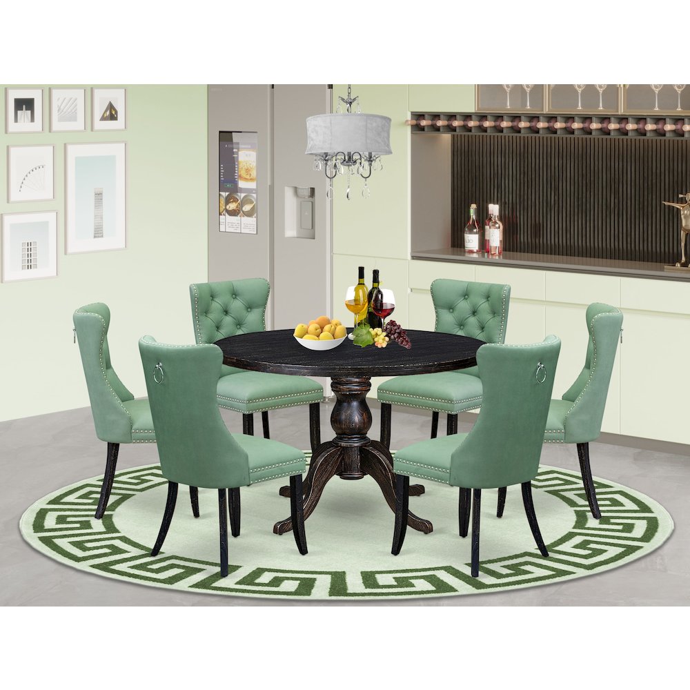 7 Piece Dinette Set Consists Of 48″ Round Table In Willow Green Color
