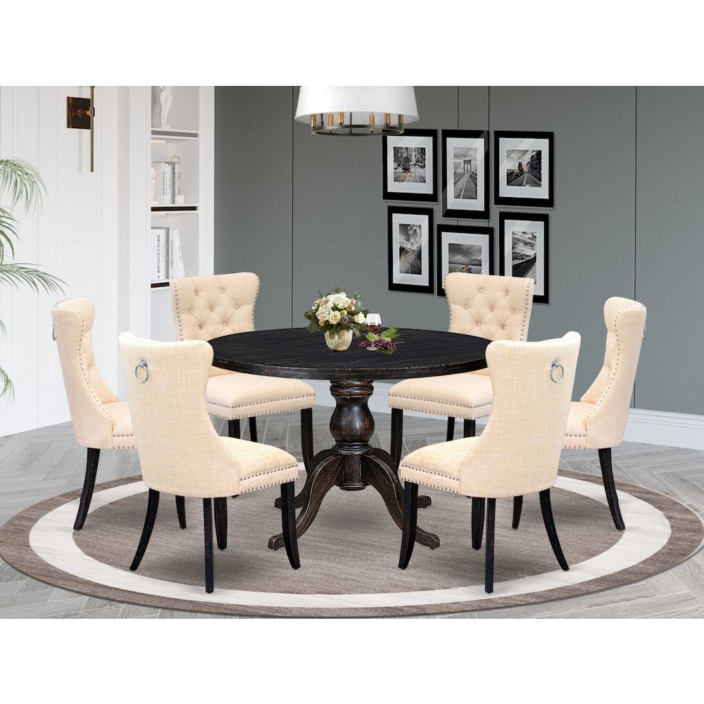 6 Light Beige Linen Fabric Upholstered Chairs