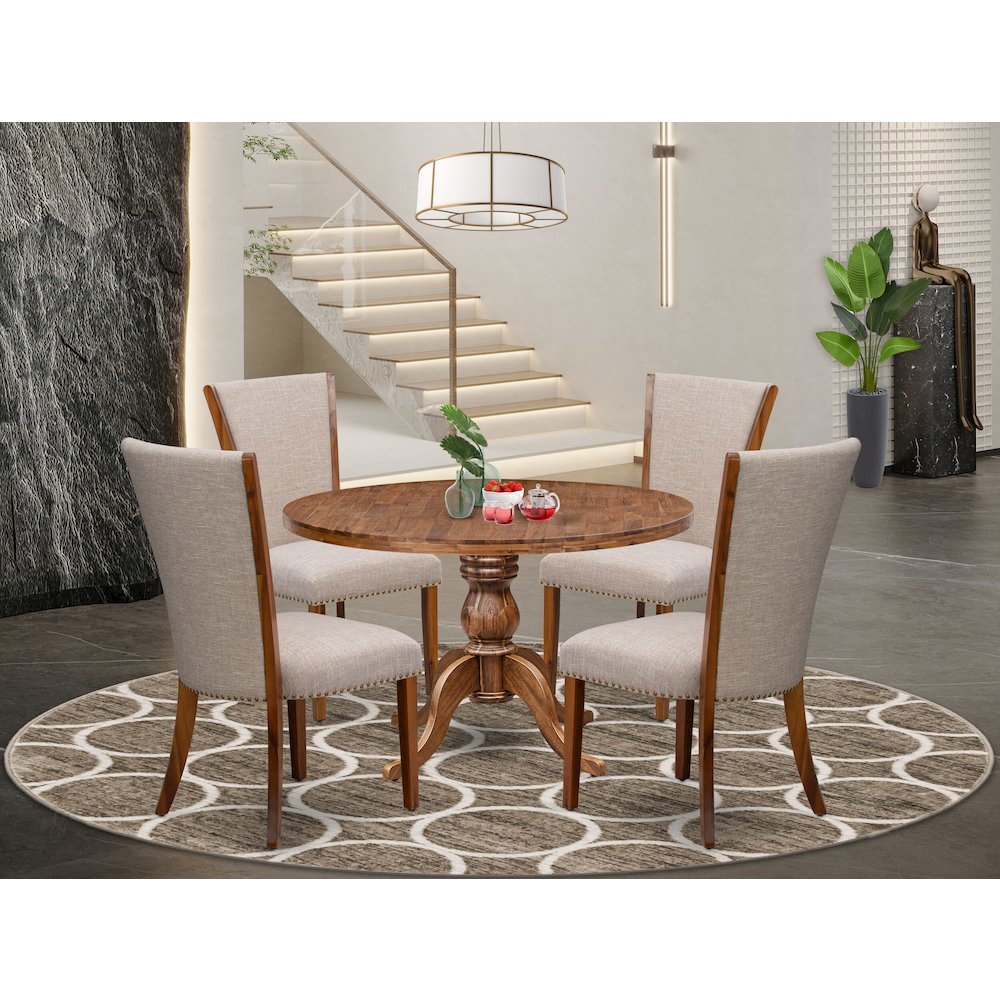 5 Piece Dinette Set For 4 Includes 48″ Round Table In Light Tan Color