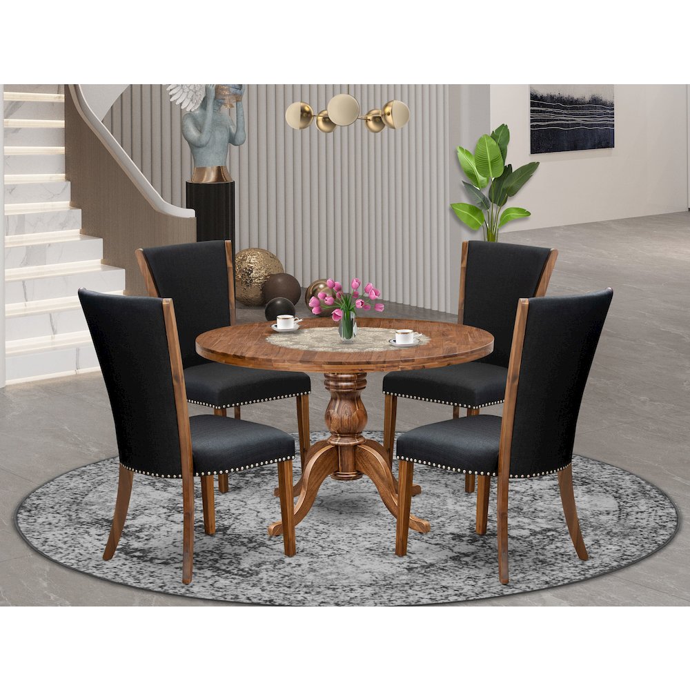 5 Piece Dinette Set For 4 Consists Of 48″ Round Table In Black Color