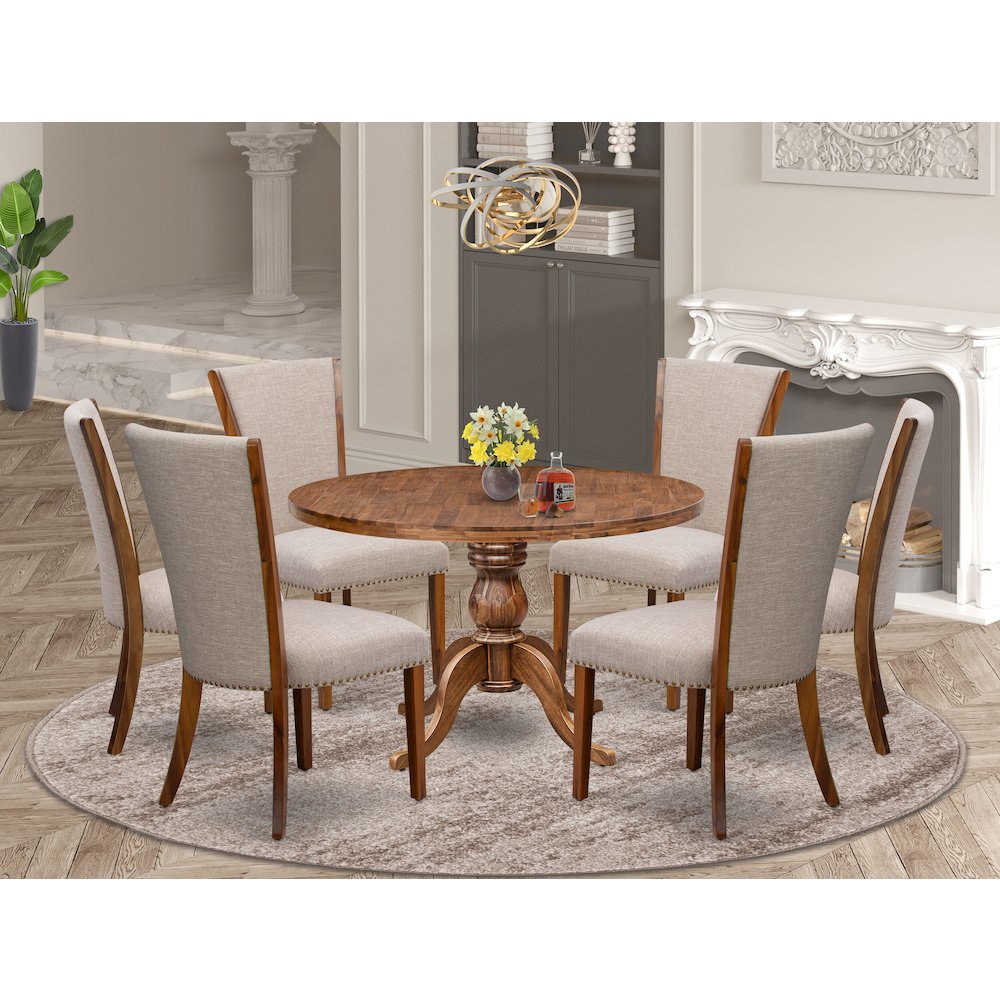 7 Piece Dining Set For 6 Includes 48″ Round Table In Light Tan Color
