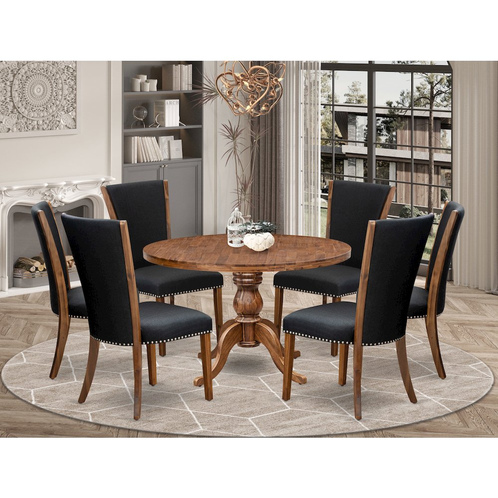 7 Piece Dining Table Set For 6 Contains 48″ Round Table In Black Color