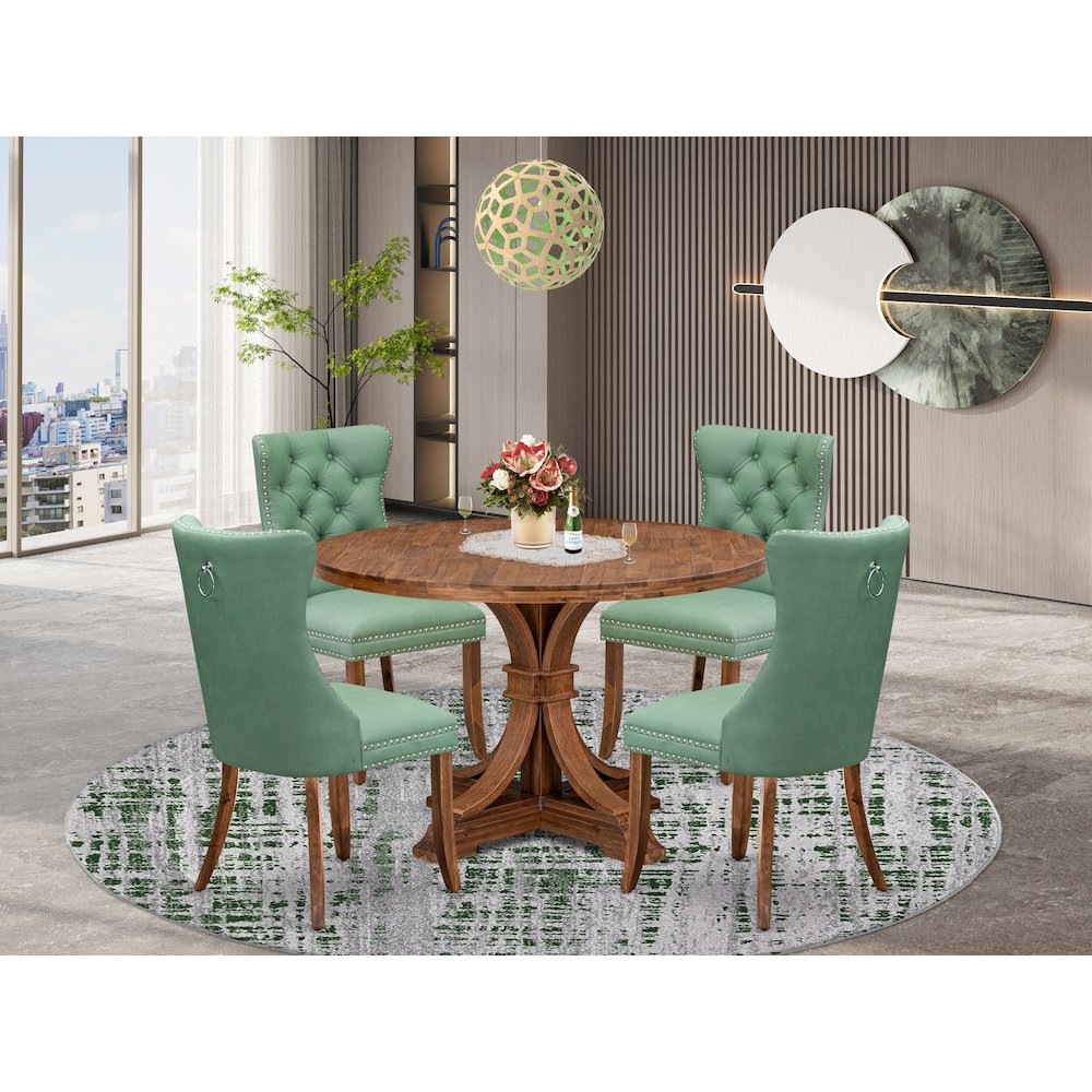5-Pc Modern Dining Set Include A Wooden Table And 4 Willow Green Parson Chairs