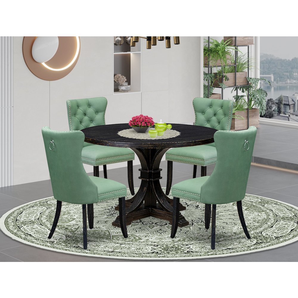 5 Piece Dining Set Contains 48″ Round Table In Willow Green Color