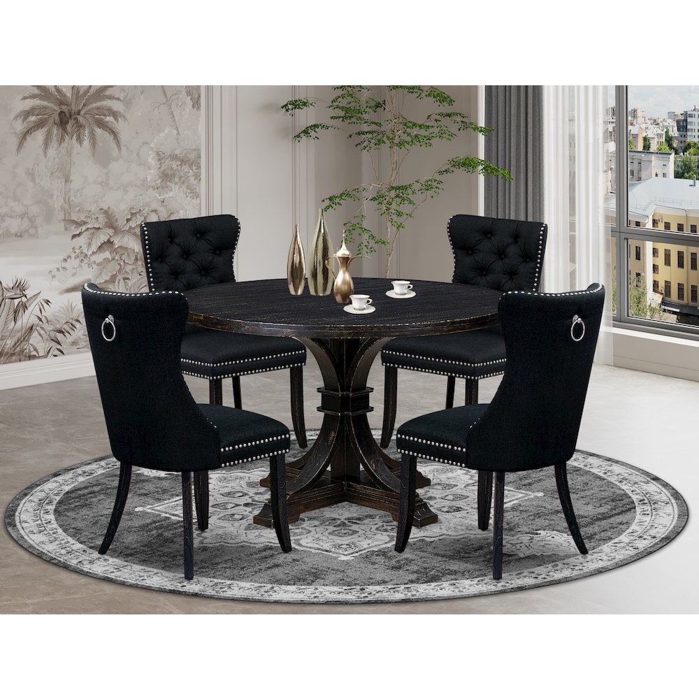 4 Black Linen Fabric Kitchen Chair
