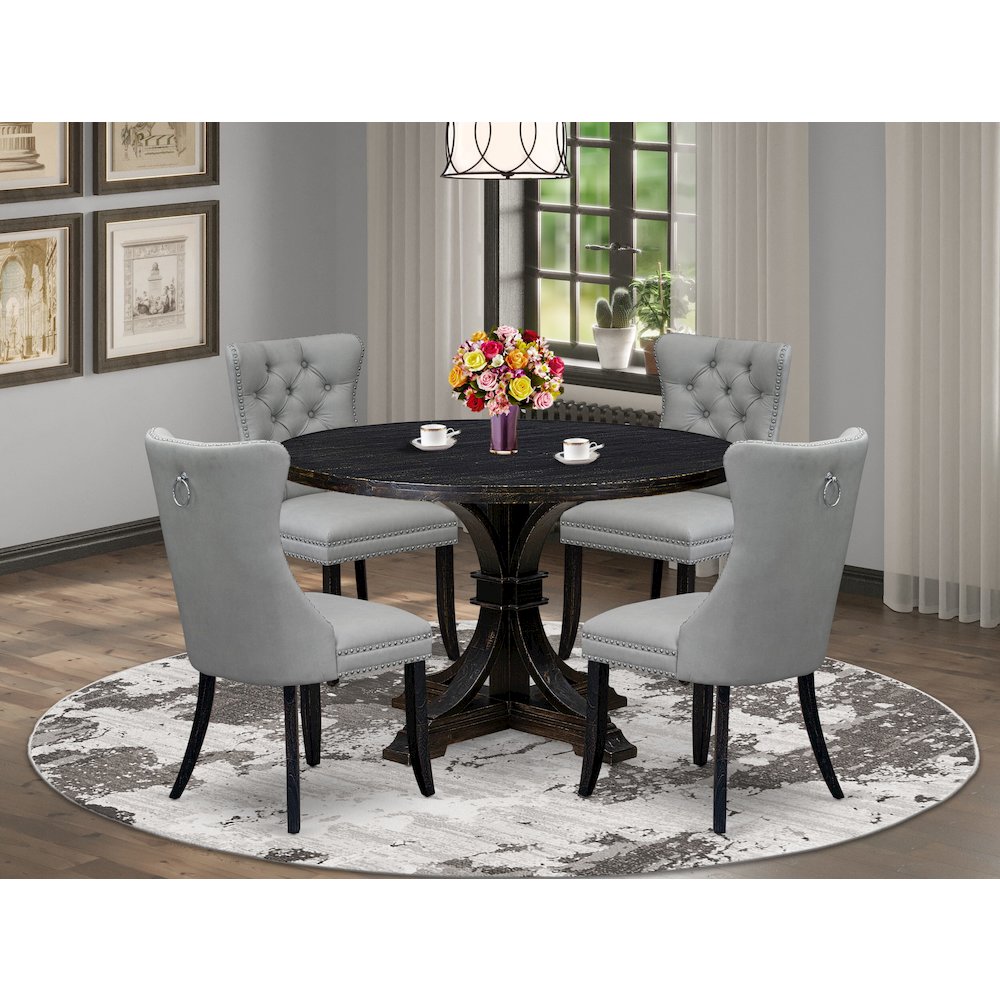 5 Piece Dining Table Set Contains 48″ Round Table In Light Gray Color