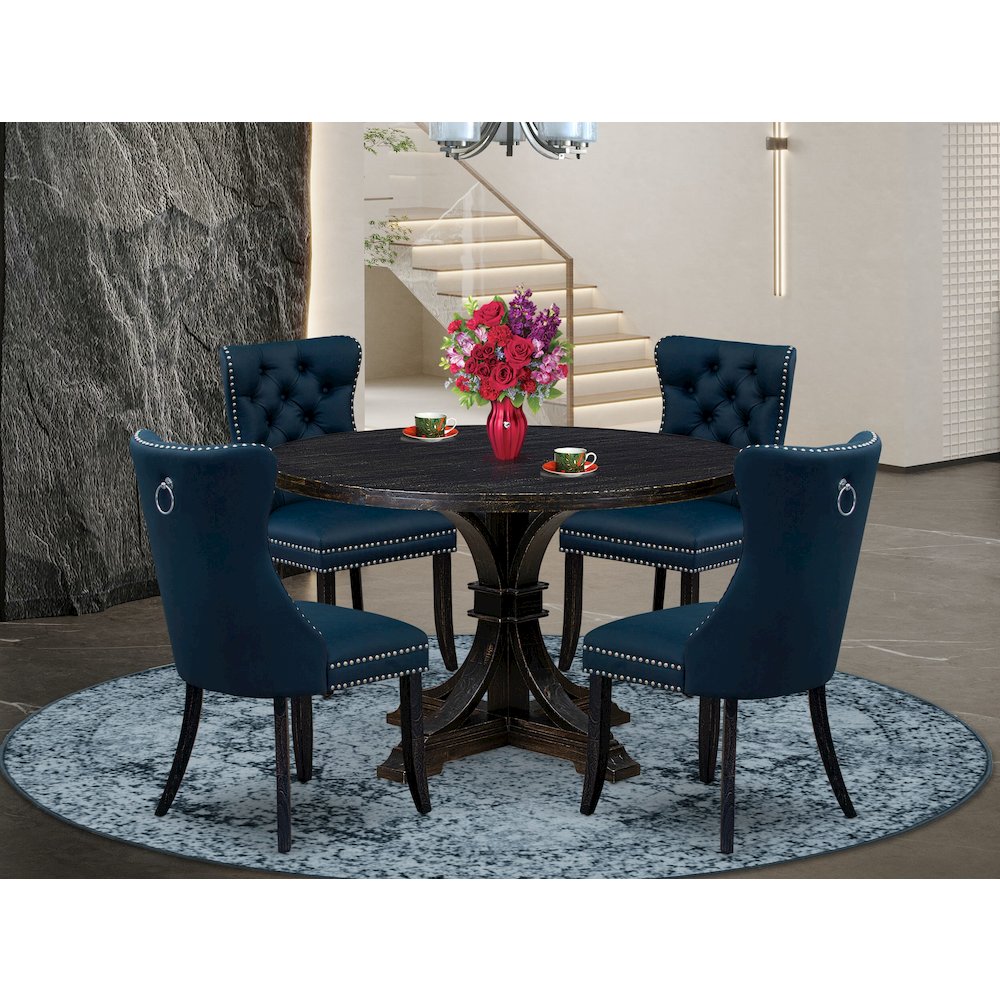 5 Piece Dining Table Set Contains 48″ Round Table In Navy Blue Color