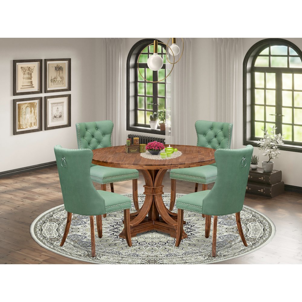 5-Pc Kitchen Dining Table Set Consist A Kitchen Table And 4 Willow Green Chairs