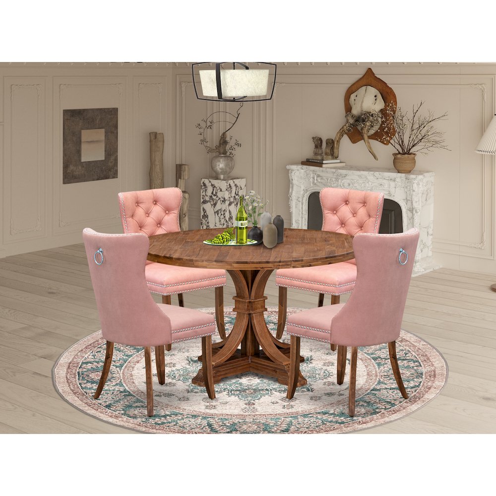 5-Pc Dining Room Table Set Consist A Kitchen Table And 4 Beige Red Parson Chairs
