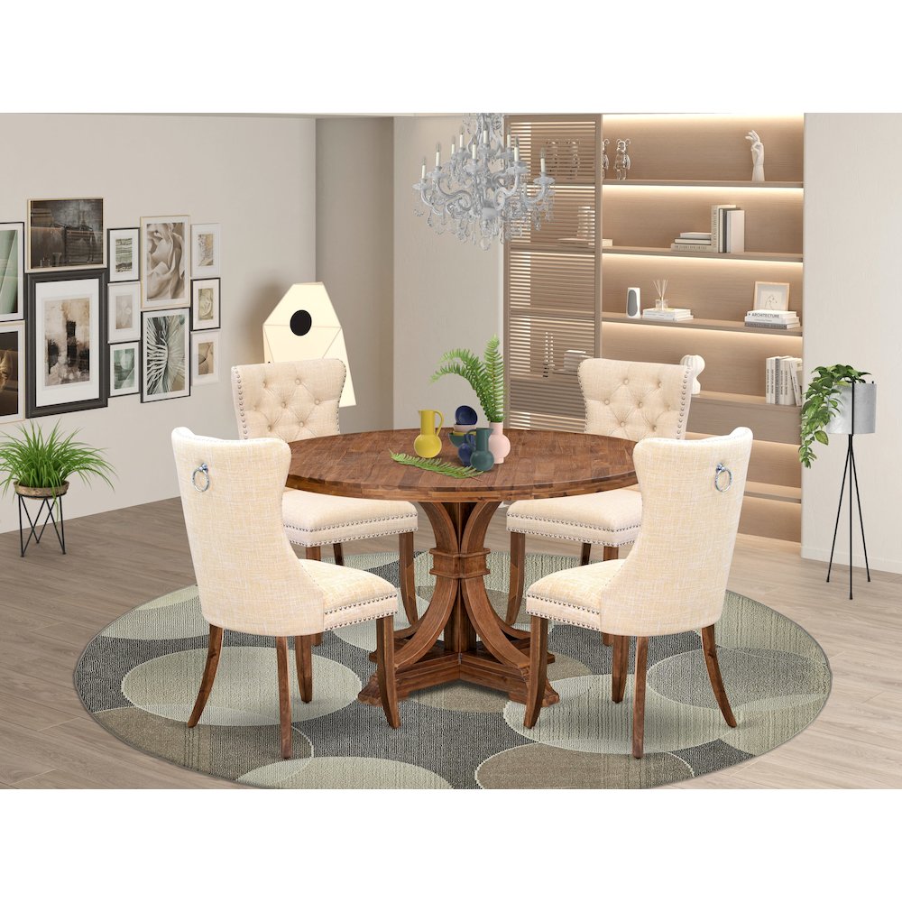 5-Piece Wooden Dining Set In Light Beige Color