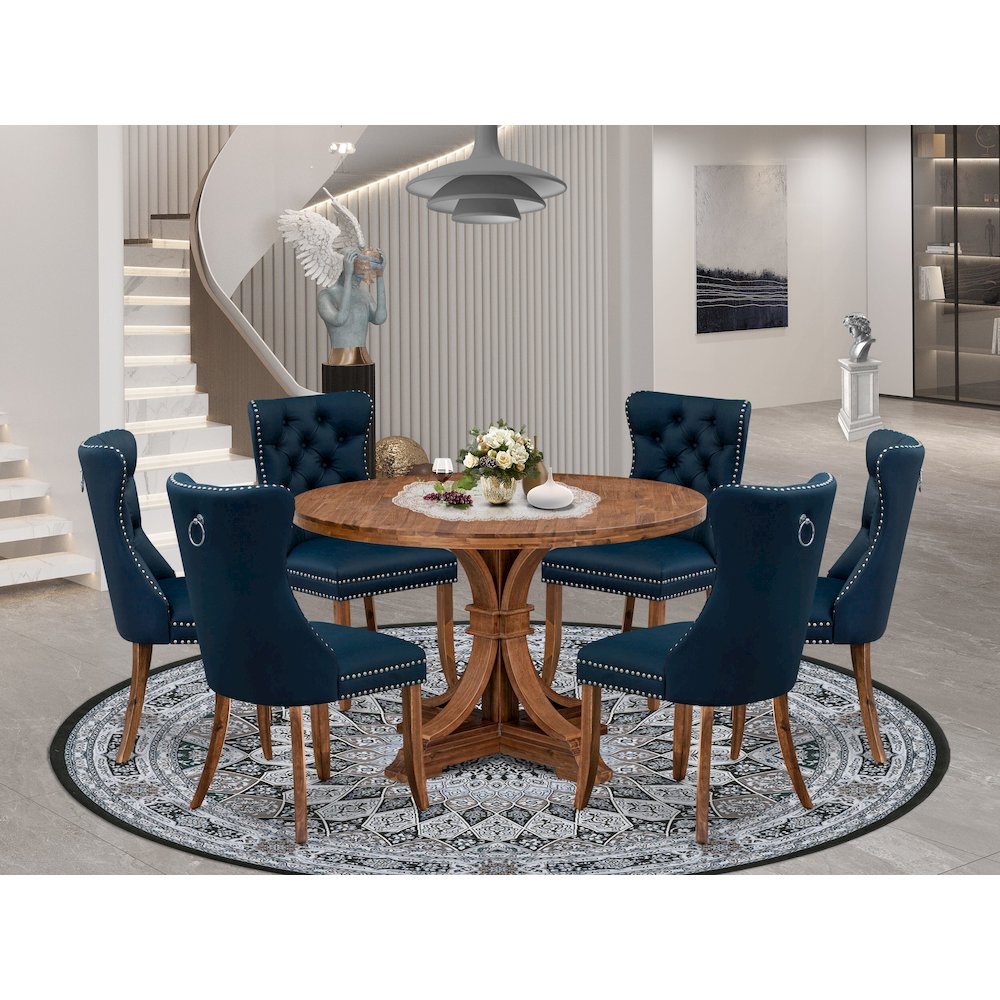 7-Piece Dining Table Set In Navy Blue Color