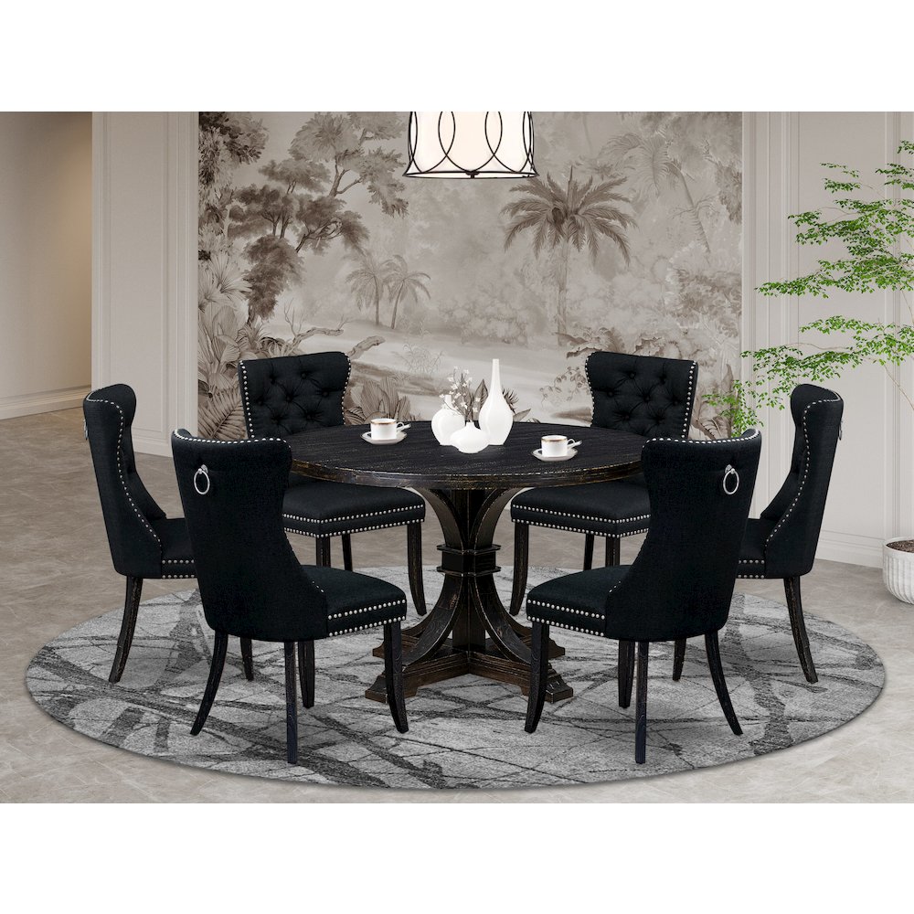6 Black Linen Fabric Upholstered Chairs