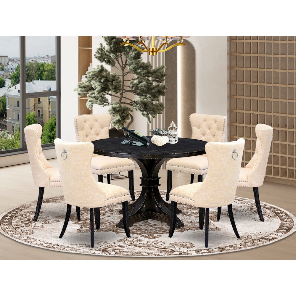 6 Light Beige Linen Fabric Modern Chair