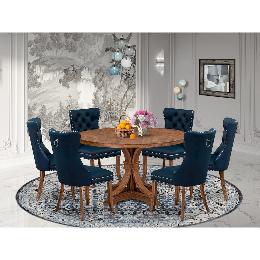 7-Piece Wooden Dining Set In Navy Blue Color