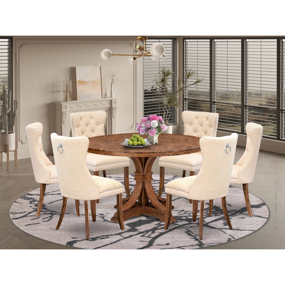 7-Piece Dining Room Set In Light Beige Color