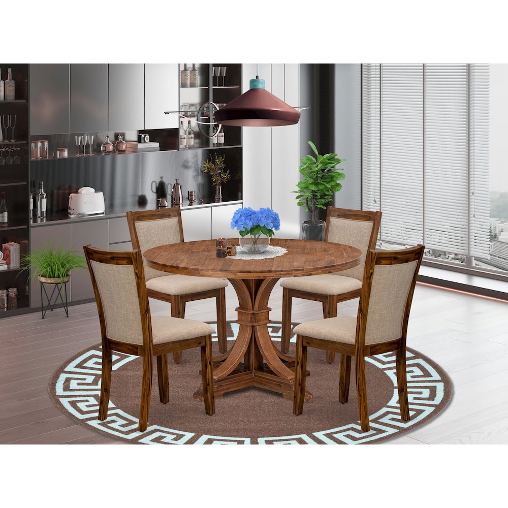 4 Light Tan Linen Fabric Padded Chairs
