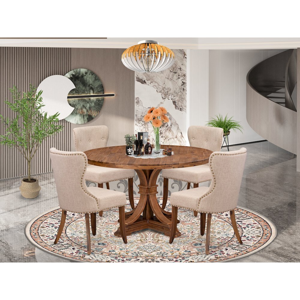 4 Light Tan Fabric Kitchen Chairs