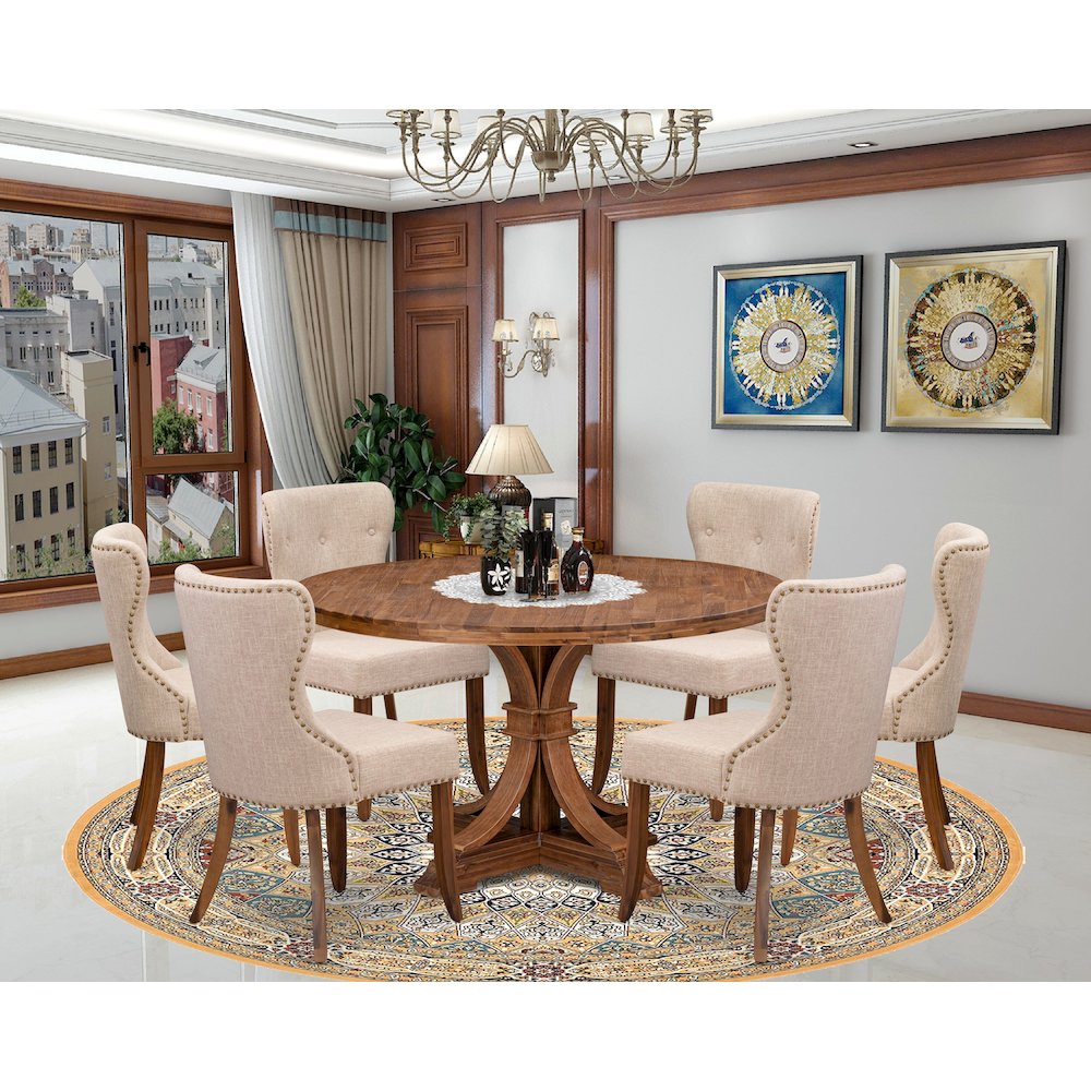 6 Light Tan Linen Fabric Parson Chairs