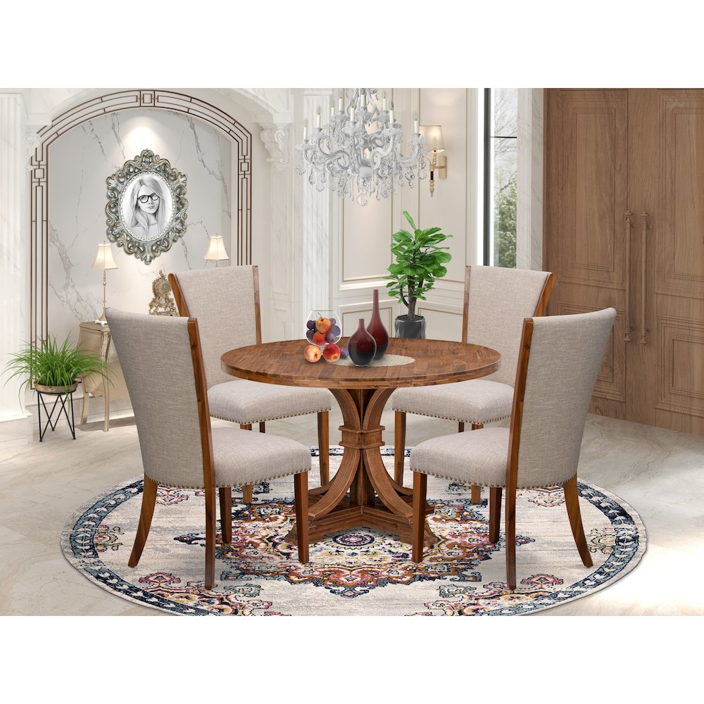 5 Piece Dinette Set Consists Of 48″ Round Dining Table In Light Tan Color