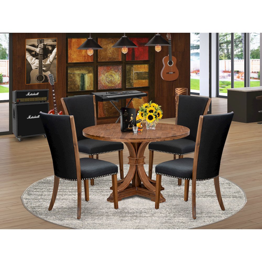 5 Piece Dining Table Set Includes 48″ Round Kitchen Table In Black Color