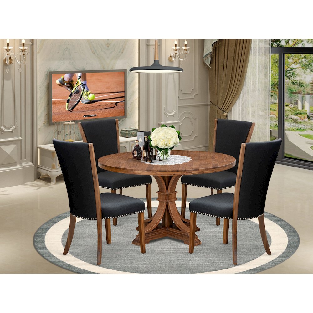5 Piece Dinette Set For 4 Contains 54″ Round Table In Black Color