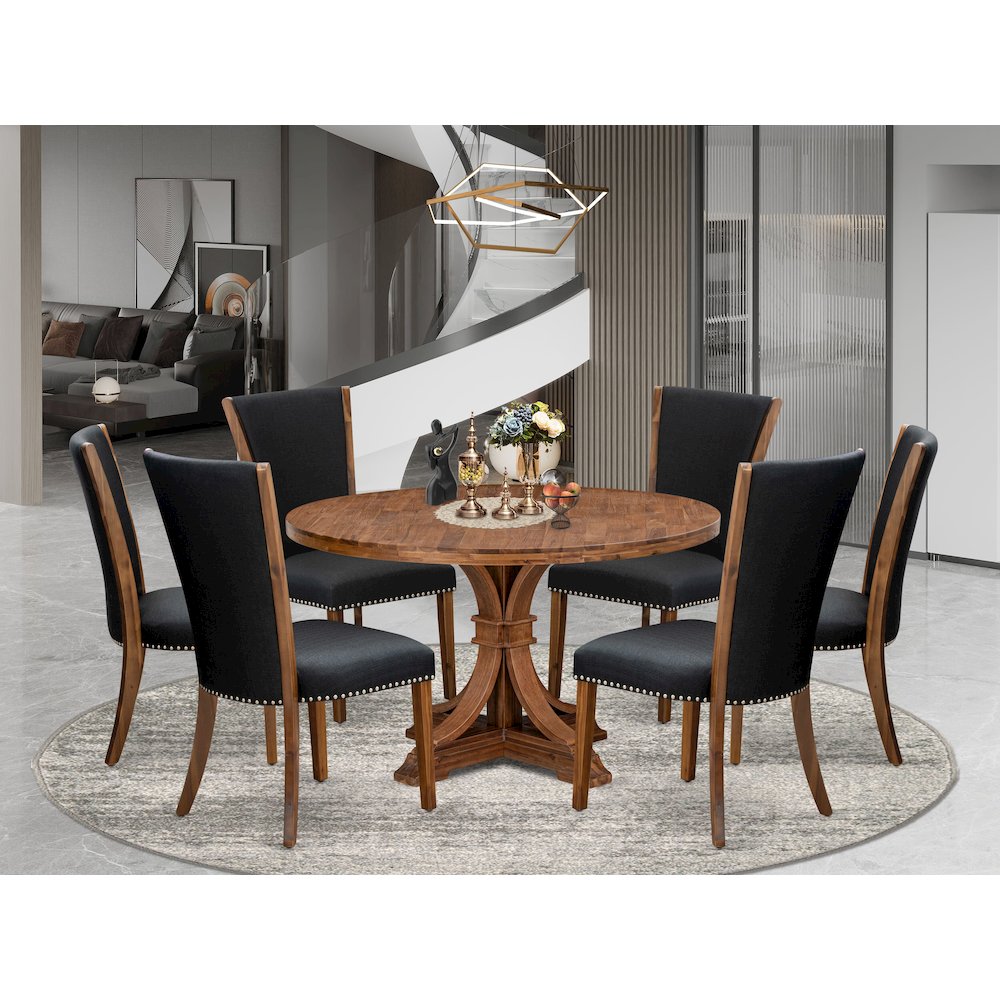 7 Piece Dining Table Set For 6 Includes 54″ Round Table In Black Color