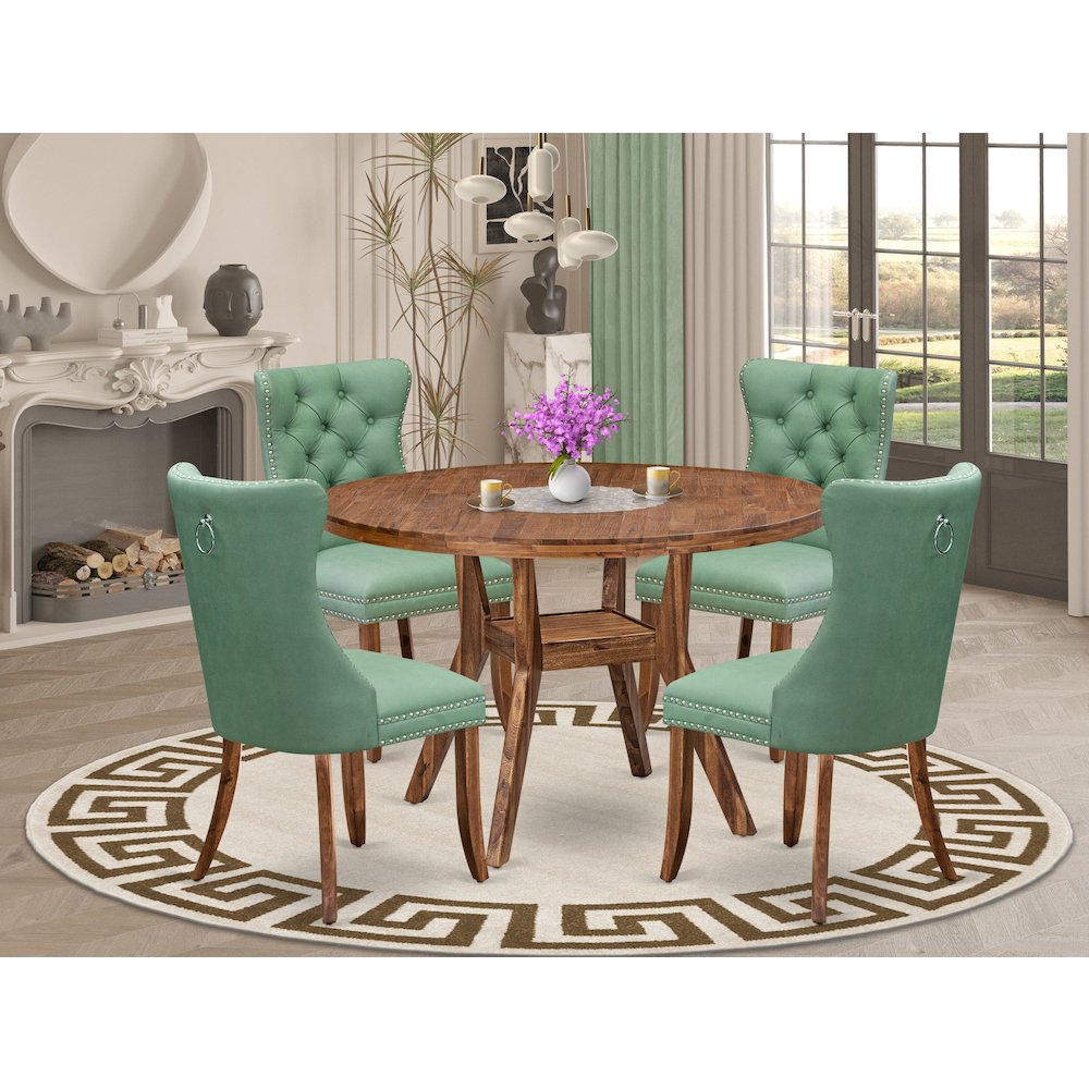 5-Pc Mid Century Dining Set Contain A Wooden Table And 4 Willow Green Chairs