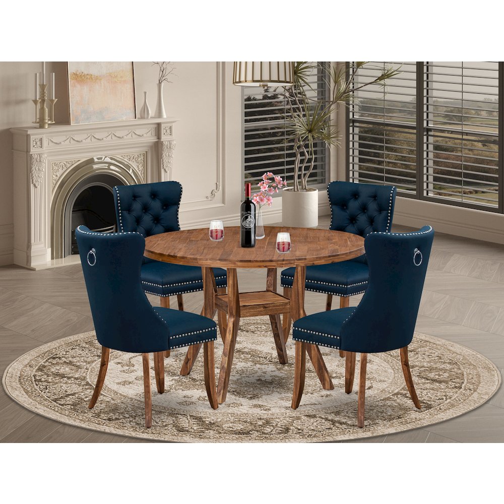 5-Piece Mid Century Kitchen Set In Navy Blue Color