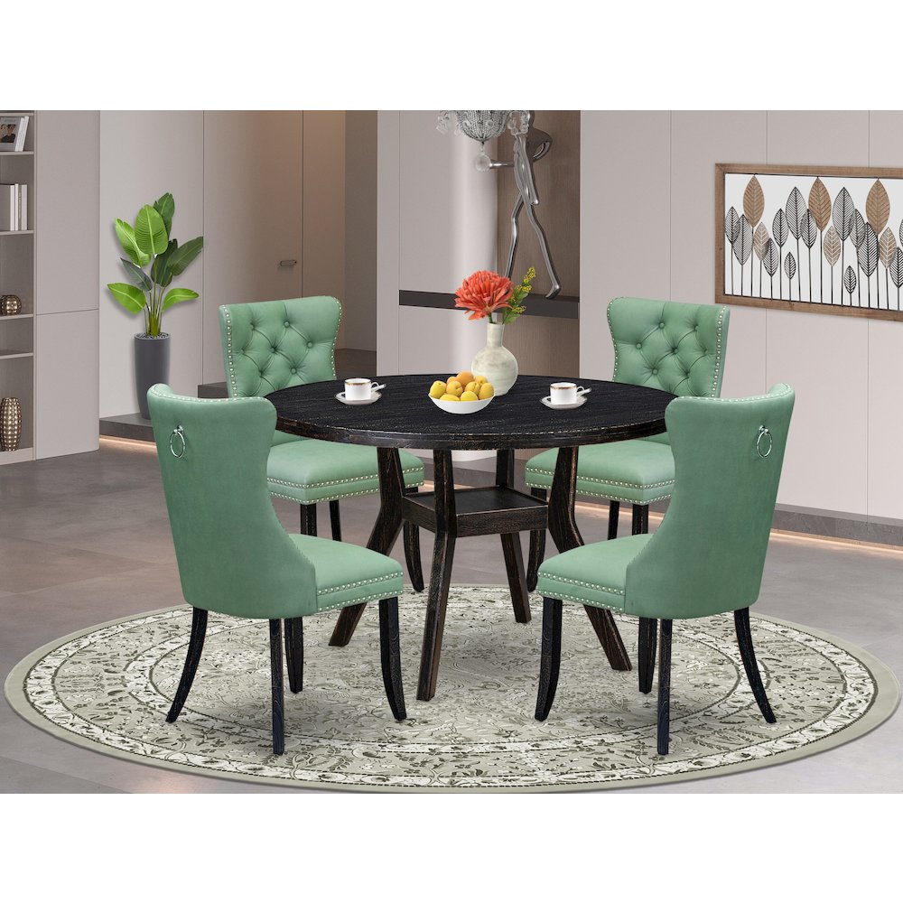 5 Piece Dining Set Consists Of 48″ Round Table In Willow Green Color