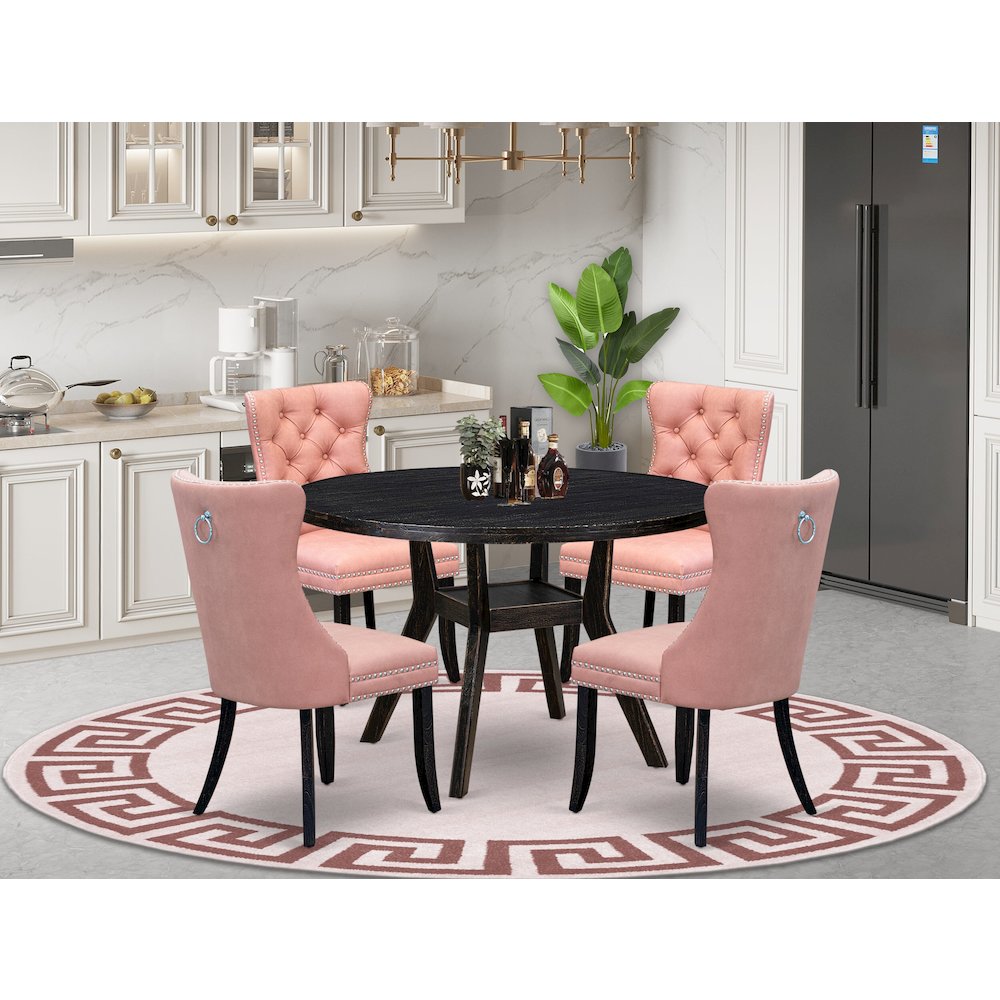 5 Piece Dining Set For 4 Consists Of 48″ Round Table In Beige Red Color