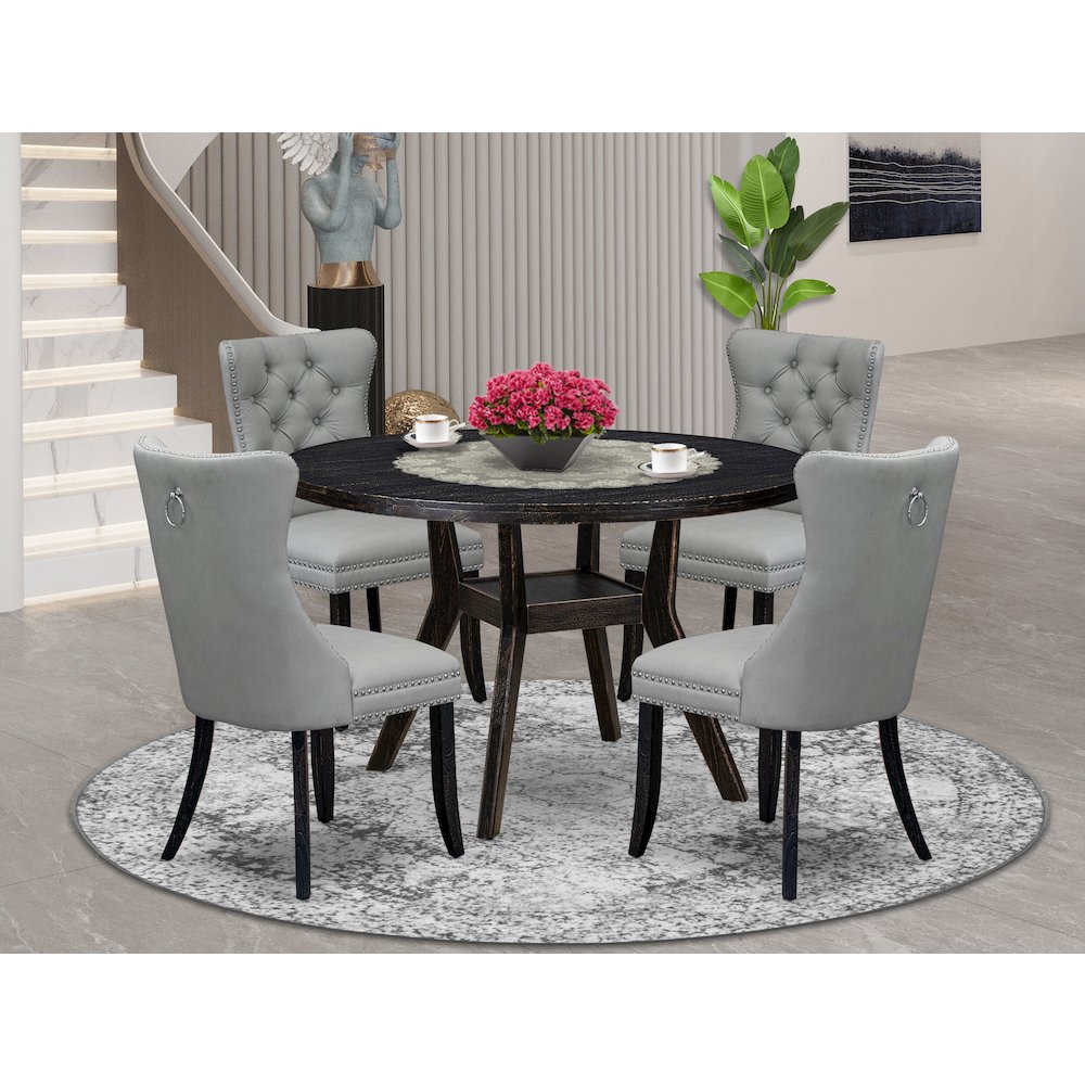 5 Piece Dining Table Set Consists Of 48″ Round Table In Light Gray Color