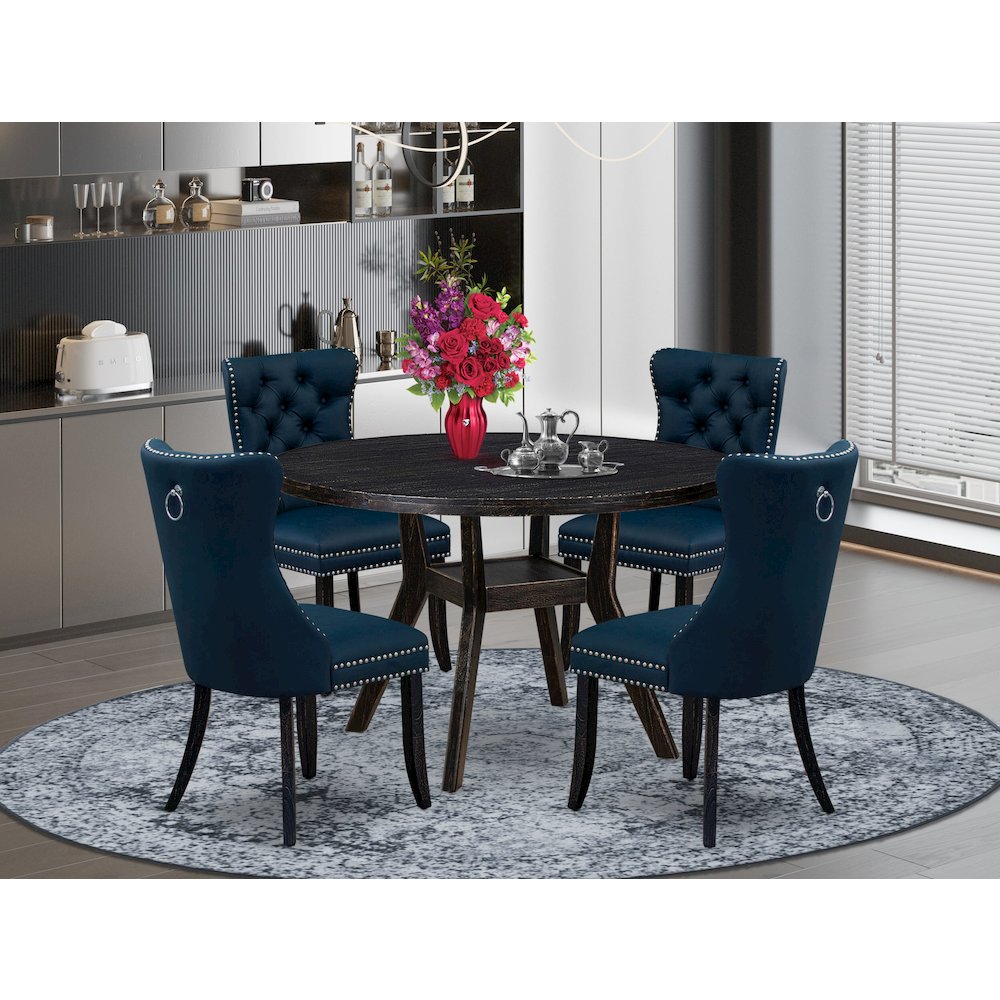 5 Piece Dining Table Set Consists Of 48″ Round Table In Navy Blue Color