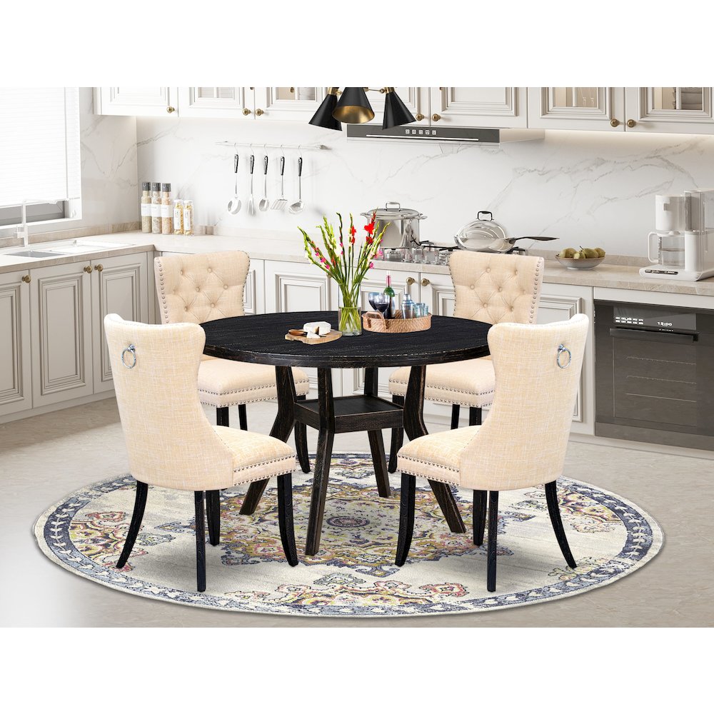 4 Light Beige Linen Fabric Dining Chair