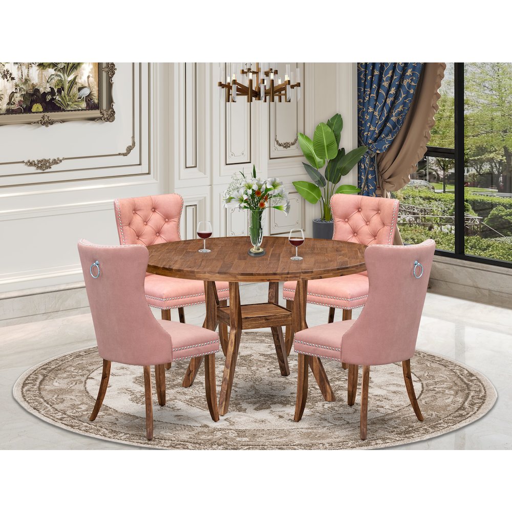 5-Pc Dining Set Include A Dinning Table And 4 Beige Red Parsons Chairs