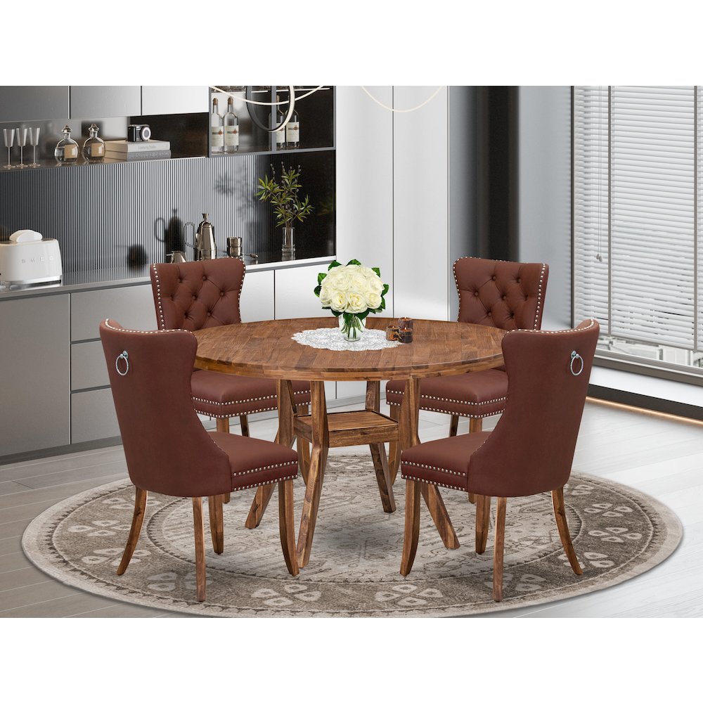 5-Pc Modern Dining Set Include A Dinning Table And 4 Burgundy Upholstered Chairs