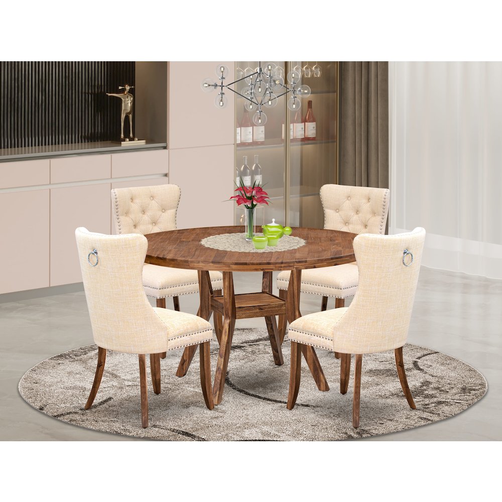 5-Piece Dining Table Set In Light Beige Color
