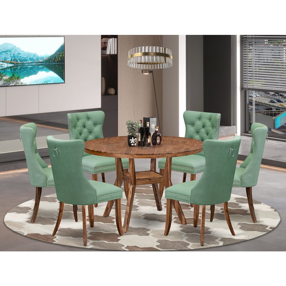 7-Pc Kitchen Table Set Include A Table And 6 Willow Green Upholstered Chairs