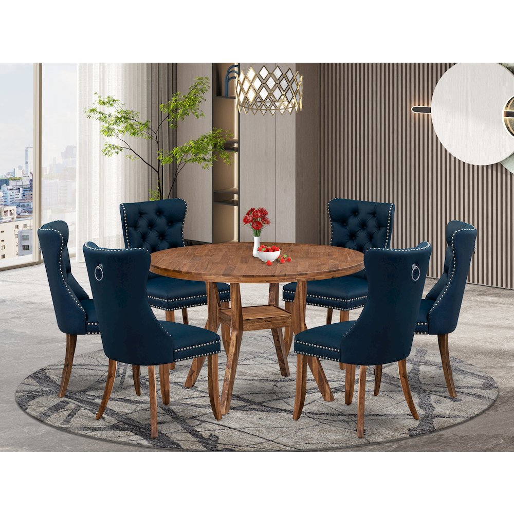 7-Piece Dining Room Set In Navy Blue Color