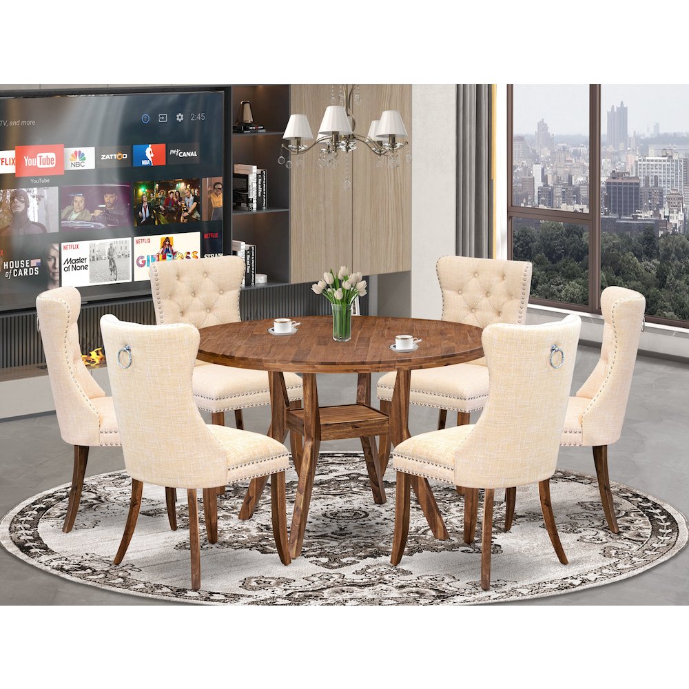 7-Piece Kitchen Table Set In Light Beige Color