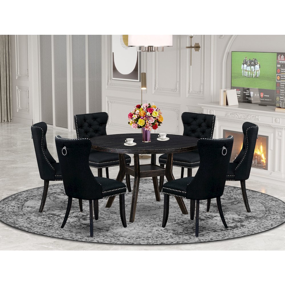 6 Black Linen Fabric Modern Chair