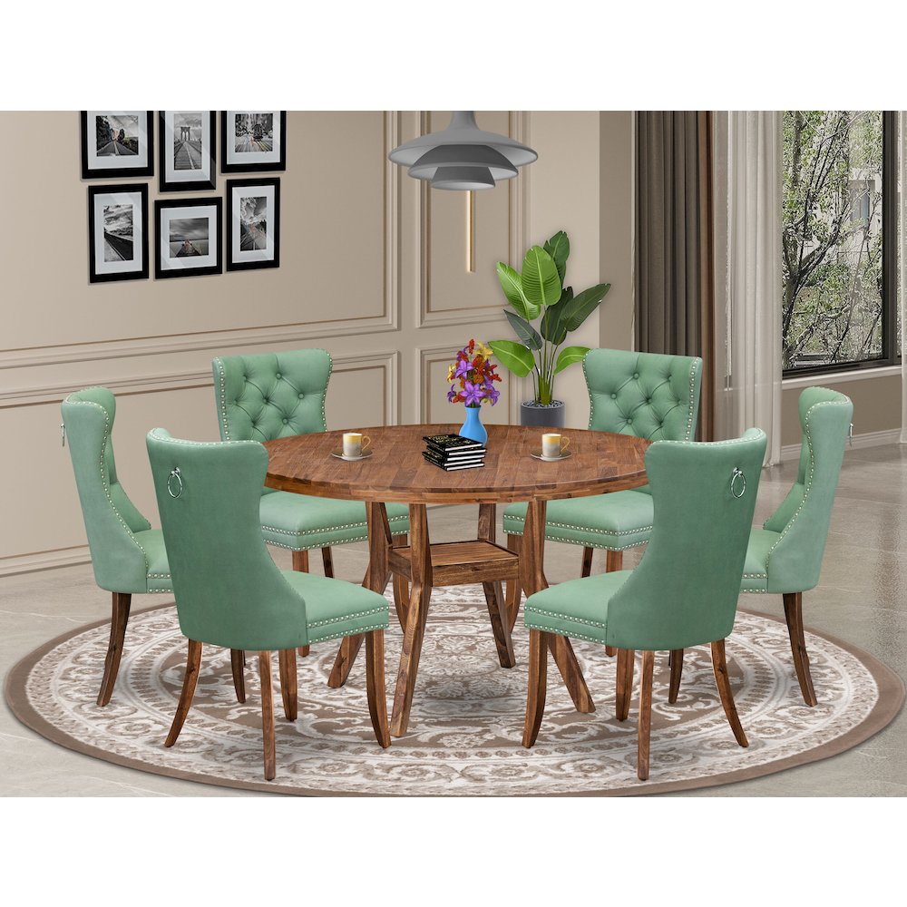 7-Pc Dining Room Table Set Consist A Dinner Table And 6 Willow Greenchairs